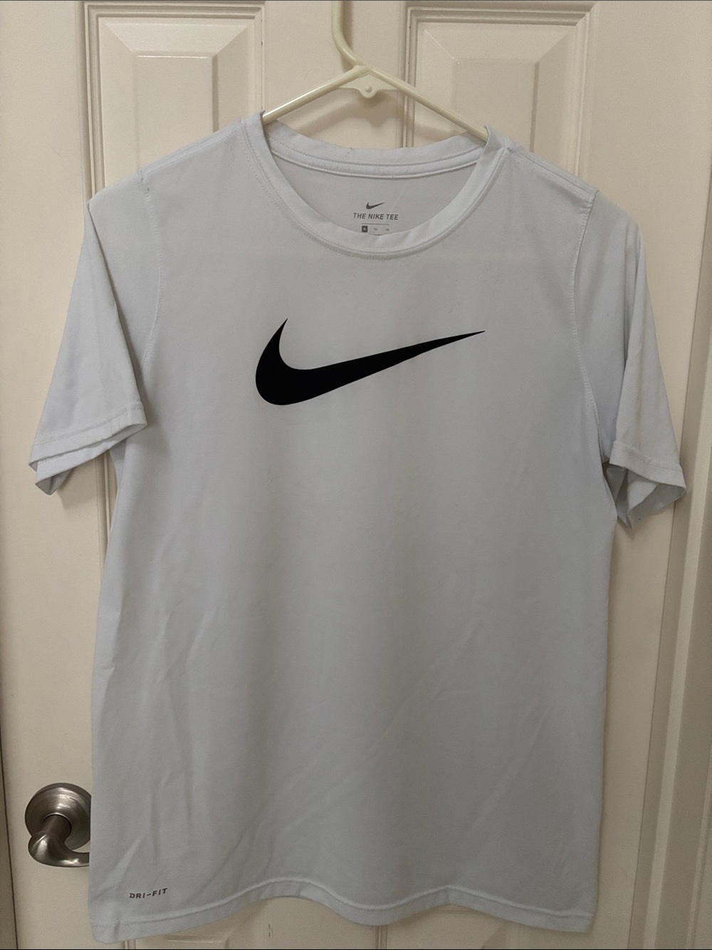 Nike White Short Sleeve Tee with Black Swoosh Logo